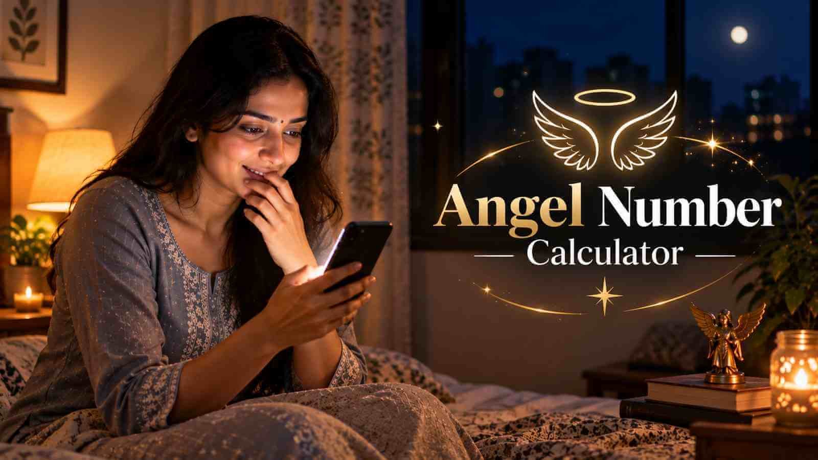 An Indian woman glancing at her phone late at night and pausing