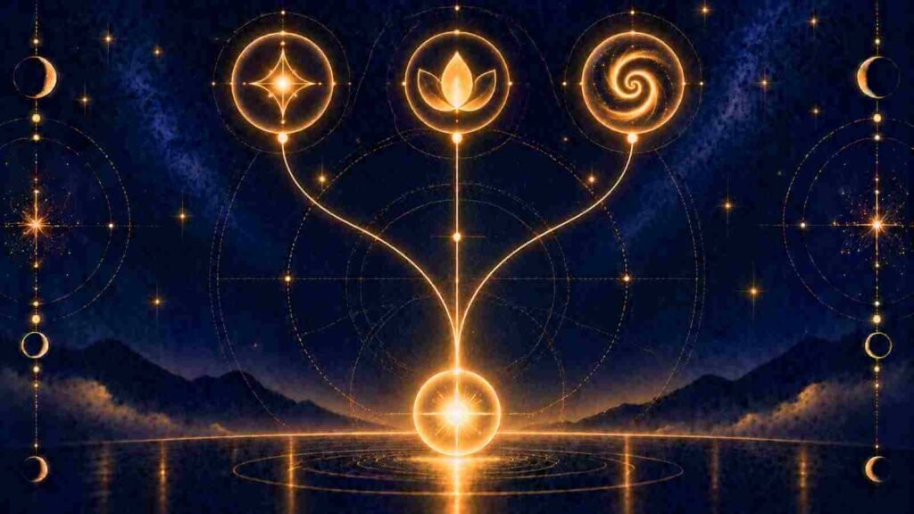 Three initial letters merging into a single steady point of light