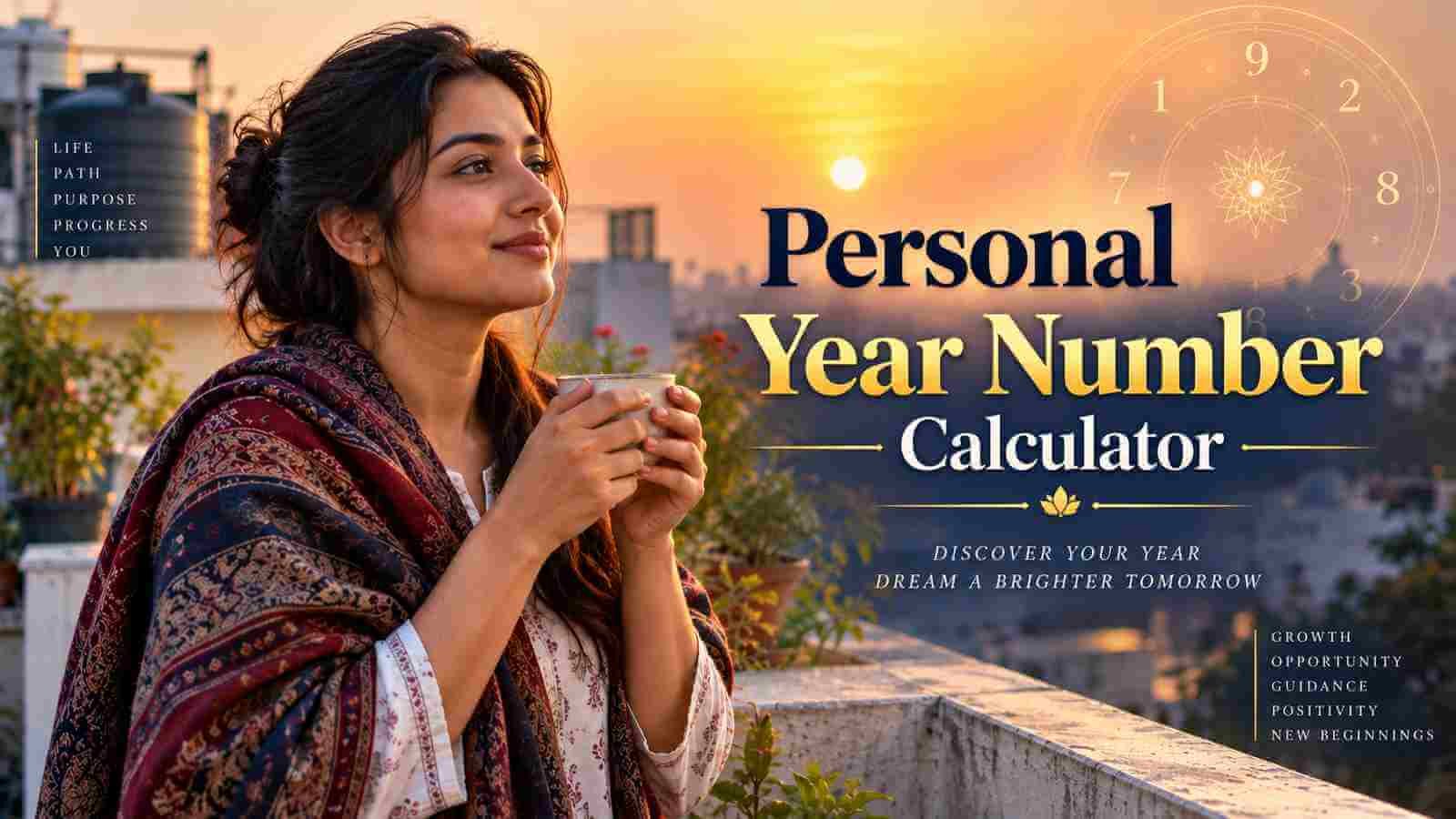 A young Indian woman on a rooftop at sunrise, looking ahead to the new year