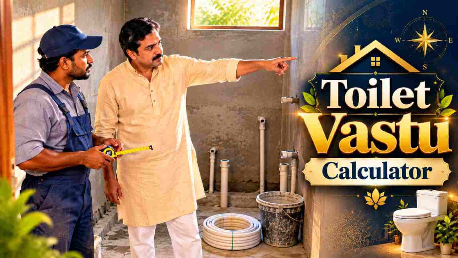 An Indian homeowner discussing a bathroom layout with a plumber in a half-finished room