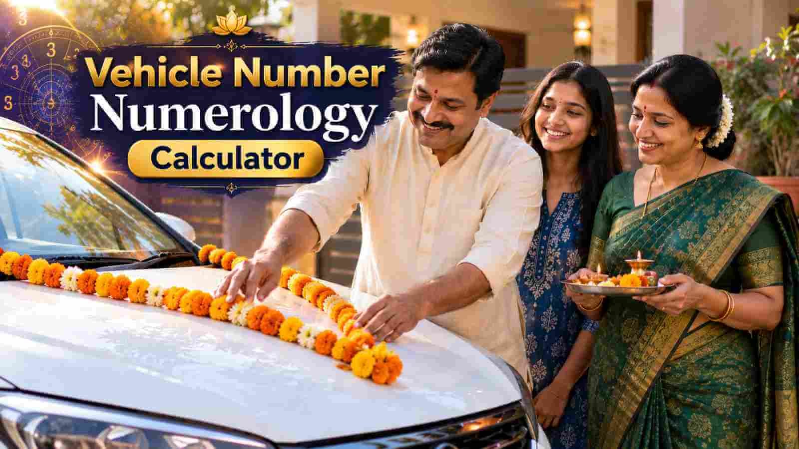 An Indian family garlanding their new car at home before its first drive